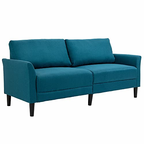 HOMCOM Divano 3 Posti Stile Contemporaneo in Tessuto Effetto Lino, Divanetto da Salotto con Braccioli e Imbottitura Spessa, Sofà con Gambe in Legno di Caucciù per Soggiorno e Ufficio, Blu