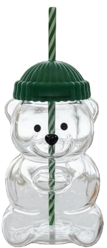 Gugxiom Kawaii Bear Sippy Cup, 20 Oz Clear Bear Glas Cup med Lock och Sugrör Söt Kawaii Glasflaskmugg för Juice Mjölkte Smoothies Infunderad Vattendryck