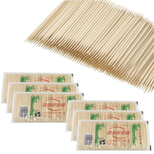 900 palillos de dientes de bambú, palillos de dientes macizos, palillos de madera con doble punta, para higiene personal, aperitivos, palillos de cóctel, palillos de dientes o artes y manualidades, 6