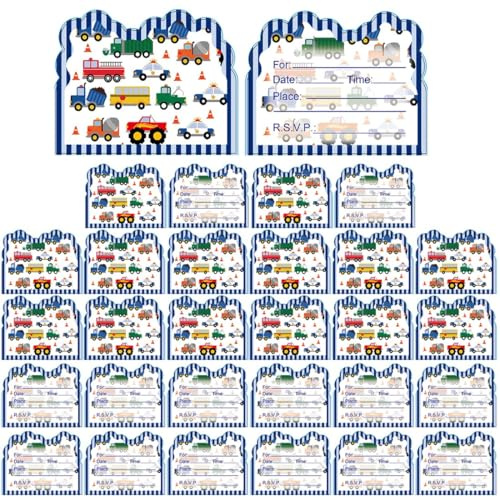 TEOZBLU 30 Pcs Inviti Compleanno bambino, Biglietti Invito Compleanno Dei Bambini, Patines Per Bambino, 14x11 cm, Motivo Auto, Inviti Battesimo Per Ragazze Ragazzi, Feste Di Compleanno Per Bambini
