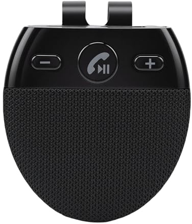 GEERYZHE Kit Mains Libres Bluetooth pour Voiture – Haut-Parleur sans Fil avec Invites Vocales, Clamp/Holder pour Visière, Suppression du Bruit, Compatible avec Les Smartphones pour la sécurité de