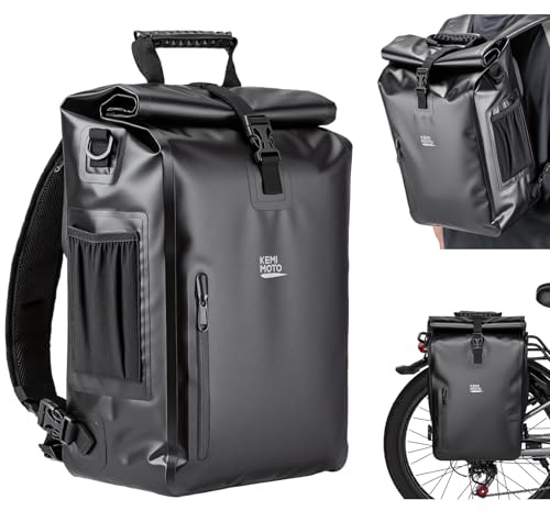KEMIMOTO Bolsa de bicicleta impermeable de 27 l, bolsa de equipaje trasera con compartimento para portátil, mochila 3 en 1, multifuncional, se puede utilizar como mochila, bolso bandolera o con asa