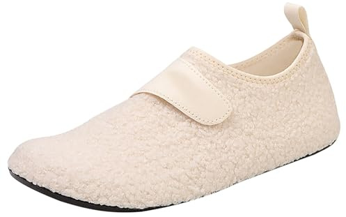 Tofflor dam varmt fodrade lammskinn, inomhusskor, träningsskor, lätta, halkfria, sportskor, slip-skor, unisex, fritidsskor, tygskor, bekväma sneakers, promenadskor, gymskor, Beige, 42 EU