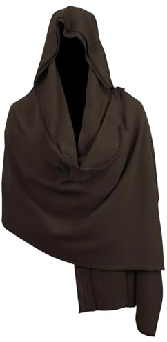 Mantello medievale con cappuccio marrone 210 x 130 cm in lino scialle post apocalittico mantello per costumi cosplay di Halloween