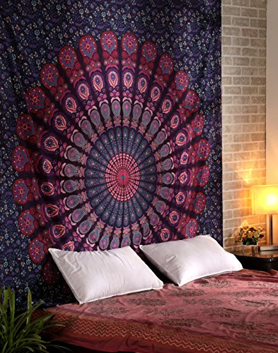 RAJRANG BRINGING RAJASTHAN TO YOU Großer Wandteppich 274 x 228 cm Rosa und lila Baumwolle Wandteppiche aus reiner King Size Baumwolle Mandala Bettwäsche Raumdekoration
