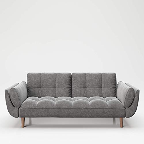 PLAYBOY Sofa mit Bettfunktion, Samtstoff in Grau, Anthrazit, stabile Massivholzfüsse, Bettsofa mit verstellbarer Rückenlehne, 2er Sofa, 3er Sofa, Sofabett, 2-Sitzer, 3-Sitzer, Retro-Design, Club-Stil