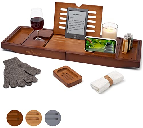 Temple Spring Badewannenablage, Badewannenablage Holz für badewannen zubehör, Badewannenbrett, Badewannentablett zur badewanne zubehör, Bambus tablett, badezimmermöbel für badaccessories -Holzbraun