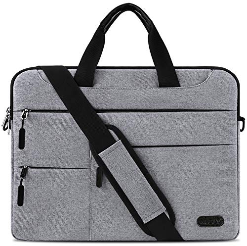 Sacoche pour Ordinateur Portable 15.6 Pouces Sac à Main Porte-Documents à Bandoulière Housse Imperméable Homme et Femme Mallette Laptop Bag Gris Clair
