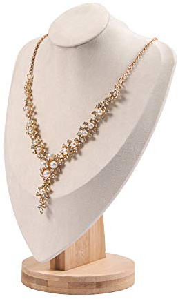 Coward Velvet Bust Necklace Display Stand For Show Bamboo Chain Jewelry Holder Organizer Model(beige velvet, 11.4)