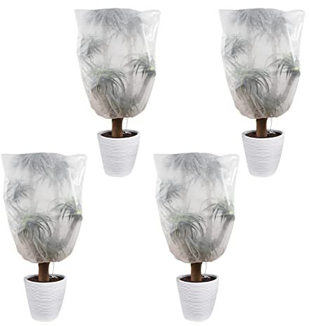 olyee 4 Pack Garden Fleece Plant Frost Protection Covers, 60 x 80cm Winter Plant Anti Freeze Warming Jackets, Winter Plant Cover Bags for Potted Plant, Olive Tree, Shrubs, Ferns, Banana Tree