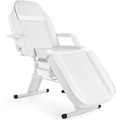 OmySalon Massage Salon Tattoo Chair Esthetician Bed with Beauty Basket, Professional Tattoo Table Salon Spa Equipment for Facial Spa Beauty Eyelash Extensions Barber Waxing Microblading,White