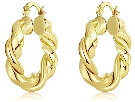 9ct Gold Filled Hoop Creole Earrings for Women,30MM Twisted Gold Hoops Women Earrings Yulovee.