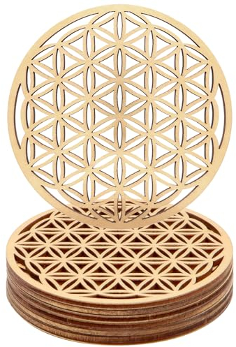 ZYNERY 8 Pièces Dessous de Verre Bois, Fleur de Vie en Bois, sous-Verres en Bois de Bouleau pour Méditation, Maison Décoration, Ornement de Salle à Manger (10 x 10cm)