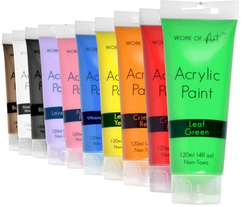 10 Acrylic Paint Tubes For Poster Art Painting 120 ml Pastel and Bright Colours Fabric Window Paints Non Toxic Water Based
