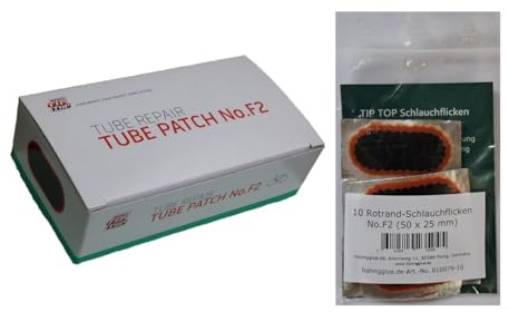fishingglue.de 10 Schlauchflicken No.F2 (50 X 25 mm) Rotrand; Original Rema Tip TOP-Schlauchflicken