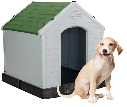 Aqpet Hundehütte aus Kunststoff für den Innen- und Außenbereich, wasserdicht mit erhöhtem Boden, für mittelgroße Hunde 87 x 78 x 81 H, Grün