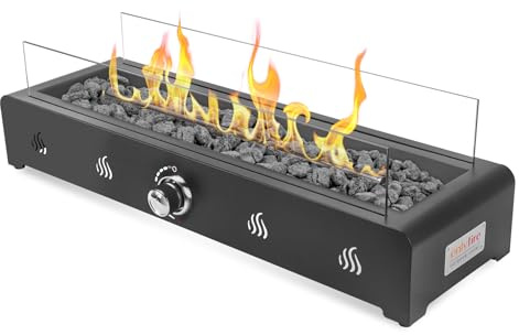 Onlyfire Rectangular Tabletop Gas Fire Pit, 6.5KW Outdoor Gas Heater with Lava Rocks & Glass Wind Guard, Propane Fire Pit for Patio, Backyard and Outdoor