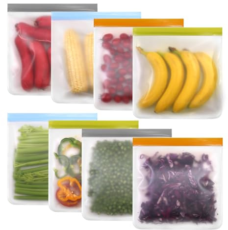 SumDirect 8Pcs Reusable Gallon Freezer Bags,BPA Free,Dishwasher Safe,Leakproof Food Storage Bags for Vegetable Sandwich, Fruits, Snack, Travel Items
