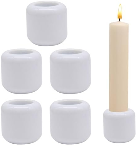 Set portacandele in ceramica, Set 5 pezzi di portacandele bianco, Adatto per cerimonie d'altare, Candele Ramadan, Candele di illuminazione della candela decorazione interna