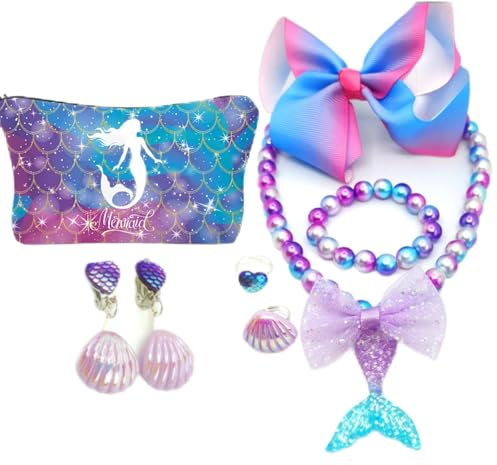XIEXIESHER Meerjungfrau Kinder Schmuckset, Meerjungfra Kinderschmuck, Mermaid Tasche, für Geburtstagsgeschenke, Meerjungfrau Party, Weihnachten Geschenke für Mädchen ab 3 Jahren
