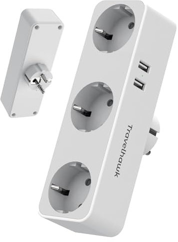 TravelHawk Mehrfachsteckdose, 5-Fach Steckdosenwürfel, 3 AC, 2 USB-A, Verteilersteckdose, Multisteckdose, Steckdose für Zuhause, Büro, Werkstatt, Reise, Steckerleiste Überspannungsschutz