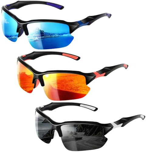 Halinuia Occhiali da sole sportivi polarizzati per uomo e donna, protezione UV400, per ciclismo, mountain bike, guida, golf, sci, pesca e corsa