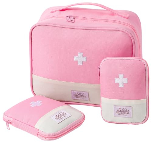 ViEinkaufen 3 Pack Pink Empty First Aid Kit Bags | Portable Waterproof Oxford Fabric Storage Pouches Empty Medicine Storage Bags for Travel Camping Hiking Home
