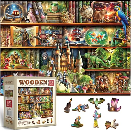 WOODEN.CITY 1000-Piece Wooden Jigsaw Puzzle, Unique Puzzle for Adults, Elegant Design, for Puzzle Lovers (Stories on Every Shelf)