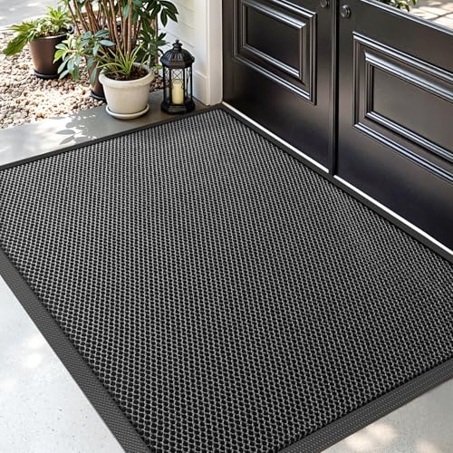 DEXI Felpudo Entrada Casa 90 x 150 cm, Alfombra Antideslizante, Atrapa Suciedad y Barro, Fácil de Limpiar, Impermeable Alfombrillas para Puerta de Interior y Exterior, Balcón, Jardín, Gris Oscuro