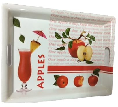 Dekoratives Serviertablett mit Apfel-Motiv, Weiß-Rot, Melamin