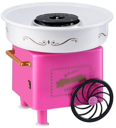Zuckerwattemaschine Retro – Cotton Candy Machine mit Stäbchen & Messlöffel | 500W Zuckerwatte Maschine für zuhause & Kindergeburtstage | Rosa-Weiß, 27 cm Höhe