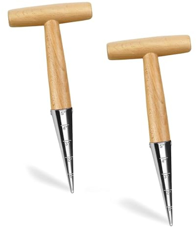 MmotZsb 2 Stück Blumenzwiebelpflanzer, Edelstahl-Pflanzholz mit Holzgriff, Pflanzhilfe für Blumenzwiebeln, Ideal für Gartenarbeit und Pflanzen von Krokuszwiebeln