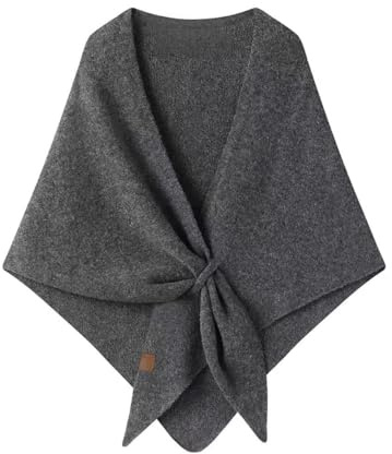 Makroyl Women's Pashmina Shawl Wraps Open Front Poncho Cape Knitted Shawls Cashmere Feel Shoulder Top Sweater Shawls Multifunctional Triangle Scarf (Dark-Grey)
