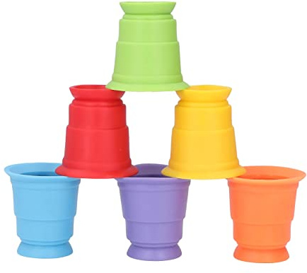 Gucagle Lot de 6 gobelets empilables pour bébé, gobelets empilables colorés, Jouet empilable en Silicone Souple pour Les Tout-Petits de 6 Mois et Plus, Couleurs Vives
