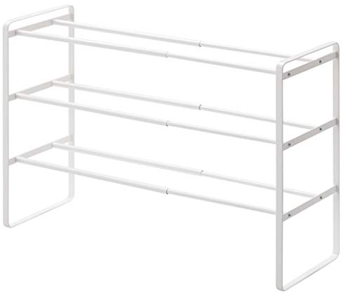 Yamazaki 7555 FRAME 3-stöckiges ausziehbares Schuhregal, White, Stahl, Minimalistisch, 41~70 x 25 x 46 cm