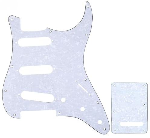 Musiclily SSS Strat Pickguard and Back Plate Set for Fender USA/Mexican Standard Stratocaster Modern Style Electric Guitar, 4Ply White Pearl