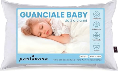 PERLARARA - Cuscino Bambino da 2 a 5 Anni Morbido in Cotone 40x60 cm