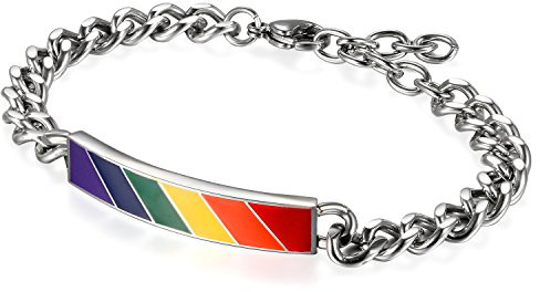 Flongo Partnerarmband, rostfritt stål armband armband armband silver flerfärgad regnbåge ränder gay pride gay pansarkedja kedja partnerarmband män, damer, 20 centimeters, Rostfritt stål