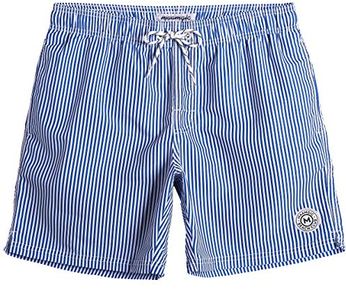 MaaMgic Men's Swimming Trunks Quick Dry Fit Performance Surfing Short with Pockets, Stripe-4650, Medium ( Waist:31 inches-33 inches )