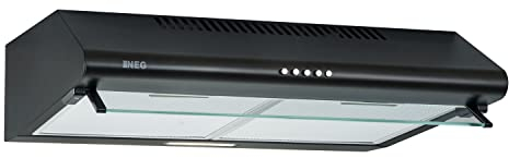 NEG Dunstabzugshaube NEG15-ATRB (schwarz) Edelstahl-Unterbau-Haube (Abluft/Umluft) und LED-Beleuchtung (60cm) Unterschrank- oder Wandanschluss