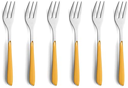 Kuppels PRISMA Kuchengabel-Besteck Set aus 18/0 Edelstahl, 6-teilig, für 6 Personen, hochwertige Kunststoffgriffschalen in Senfgelb, rostfrei & spülmaschinenfest
