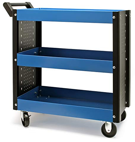 Carro Taller con 3 Niveles Carrito portaherramientas Ruedas de plástico y Frenos Bandejas Altas