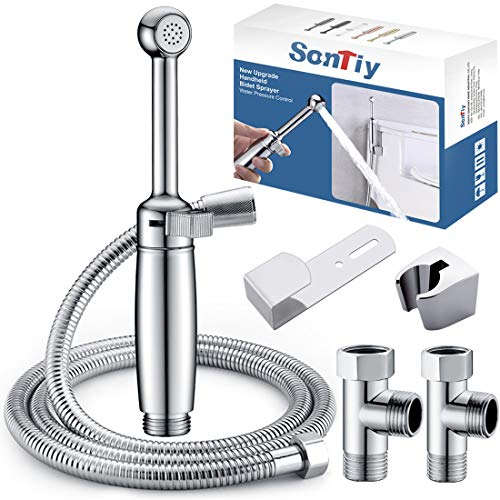 Messing Bidet Handbrause Set, SonTiy Toilette Bad Bidet Aufsatz Waschen Duschkopf mit Einstellbarem Druck &Halterung, Schlauch Chrom Bidet Armaturen für WC, Persönliche Hygiene&Windelreinigung