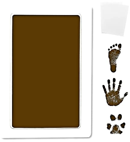 Inkless Large Clean Touch Ink Pad Kit for Baby Footprint, Handprint & Pet Paw Print - No Ink Mess, Clear Print, Smudge Resistant, Long Lasting, Baby Safe, Includes 2 Cardstock(Clean-Touch - Brown)