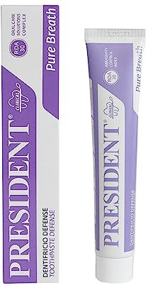 President DENTIFRICIO DEFENSE Antiplacca, Antibatterico e Antialitosi. Ideale per chi ha problemi di alito cattivo o come mantenimento dopo il trattamento d’urto alla Clorexidina. RDA 30-50 ml