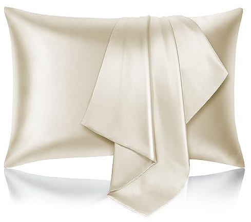 Hafaa Satin Ivory Cooling Pillow Cases 2 Pack Soft as Silk Pillowcase For Hair and Skin With Envelope Closure Standard Size (50x75 cm) Anti Allergy Pillow Covers, Gifts for Women