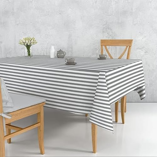 INTRECCI Tovaglia a Righe per Cucina Giardino Salotto disponibile in più Misure, Tovaglia da Tavola Misto Cotone Rettangolare Giardino Cucina Sala 6/8 POSTI 140x180 cm, Grigio