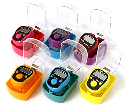Treedix 6 Stück Digitale Tally Fingerzähler mit LED, bunter Zählerring mit LED-Licht, einzelner Zähler-Fingerring für Muslimen, Gebets-Strickbahn, Golf-Rundenzähler, Bereich 0–9999