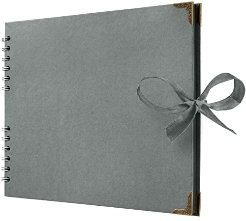 Bstorify Square Scrapbook Photo Albums 50 Pages (28 x 22 Cm) Grey | Thick Paper, Ribbon Closure - Ideal for Your Scrapbooking Albums, Art & Craft Projects (Grey, 28 x 22 Cm)