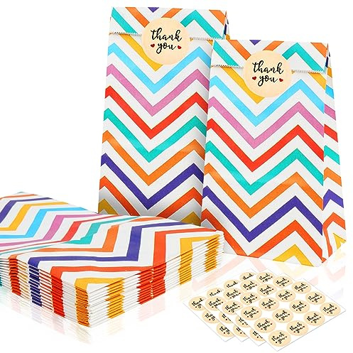Flintronic Sacchetti di Carta, 25 Pezzi Borse Carta, Sacchetto di Carta Kraft, +48 Adesivi, per Caramelle compleanno, Feste, Matrimoni, Mercati, Negozi